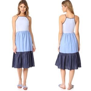 English Factory Sleeveless Maxi Dress With Flares midi size S blue tiered